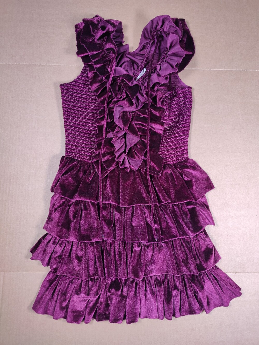 NWT Love the Label Sage Plum Velvet Purple Ruffled Tiered Dress Size S MSRP 365$